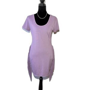 Lucky & Blessed Lavender fringe Mini dress Western Boho Stretch Women’s Sz S NWT